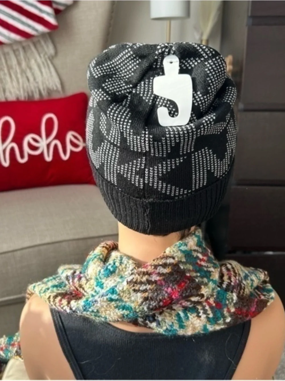 🌸NEW MK Michael Kors Black & White Logo Knit Beanie